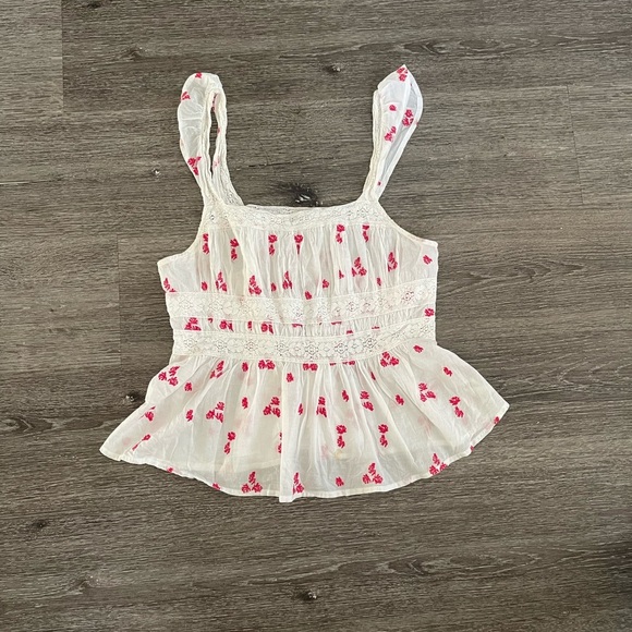 Free People Tops - Free People White and Red Smocked Top